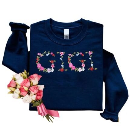 Regamor Embroidery Floral Gigi Sweatshirts For Grandma Gift Sweatshirt From Grandkids Flower Gift Mothers Day Christmas 9 Navy