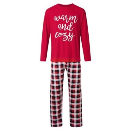 trending 2025 Family Christmas Pajamas Matching Sets Pjs Sleepwear Printed Top and Plaid Pants with Pockets Holiday Pajamas christmas small gifts Red