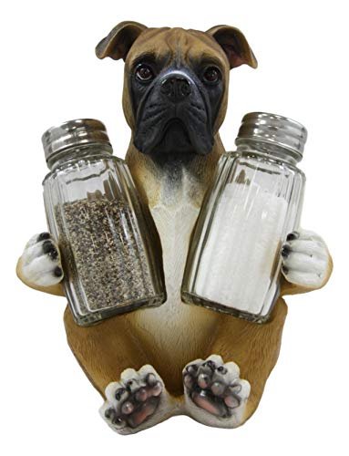 Ebros Gift Realistic Fawn Boxer Puppy Dog Hugging Glass Salt Pepper Shakers Holder Decorative Statue 6.25″High Resin Dogs Boxers Memorial Pets Pet Pal Animal Home Kitchen Spice Organizer Figurine