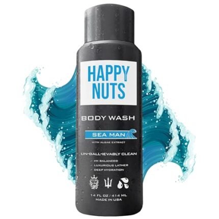 HAPPY NUTS Sea Man Body and Nut Wash – Moisturizing Men’s Shower Gel, Bodywash with Deep Cleanse for Sensitive Skin – Men’s Body Soap