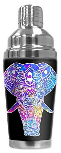 Mugzie MAX 20 Ounce Stainless Steel Cocktail Shaker – Martini Shaker with Wetsuit Cover – Ornamental Elephant