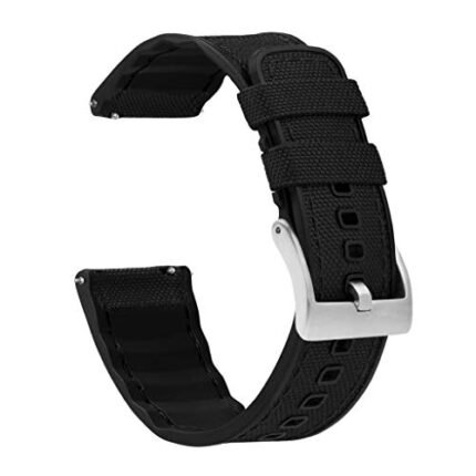 BARTON WATCH BANDS, 22mm Black – Cordura Fabric and Silicone Hybrid Watch Bands with Integrated quick release spring bars- Cordura Fabric and Silicone- Stainless Steel Hardware