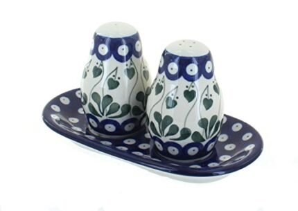 Blue Rose Polish Pottery Alyce Salt & Pepper Shakers with Tray