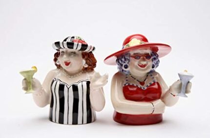 Fine Ceramic Sophisticated Social Ladies Martini Party Salt and Pepper Shakers Set, 3-1/8″ H