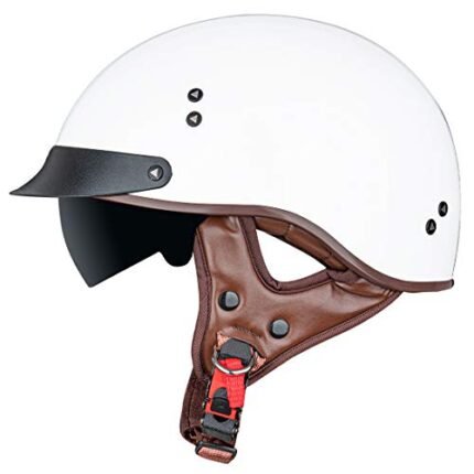 Retro Open Face Motorcycle Helmets Sun Visor Quick Release Buckle DOT Approved Adult Helmets for Cruiser Chopper Moped Scooter ATV (White, XXL)