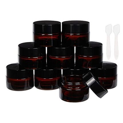 BENECREAT 15 Pack 15g Round Amber Glass Cream Jars Cosmetic Glass Jars with Leak-proof Gasket and Spoon for Lotion, Cream and Other Beauty Product