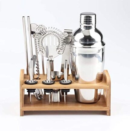 Signi 12-PIECE Cocktail Shaker Sets Martini Bartender Kit Premium Stainless Steel Bar Set with Bamboo Stand – 18 oz Parisian Cocktail Shaker with Bar Accessories (550ml)