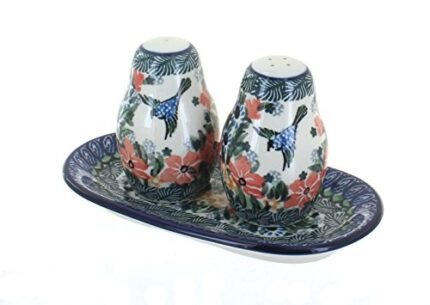 Blue Rose Polish Pottery Maria Salt & Pepper Shakers with Tray