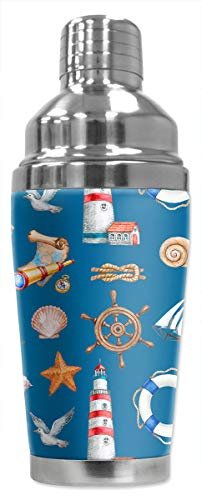 Mugzie 16 Ounce Stainless Steel Cocktail Shaker – Martini Shaker with Wetsuit Cover – Nautical Seamless