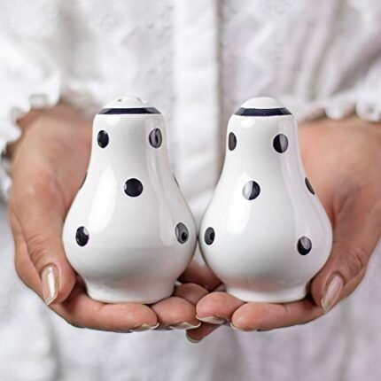 City to Cottage Ceramic Salt and Pepper Shakers Set, Salt Shaker, Salt and Pepper Set, Farmhouse Kitchen Counter Decor for Home Restaurants Wedding, Handcrafted White and Black Polka Dot Spice Shakers