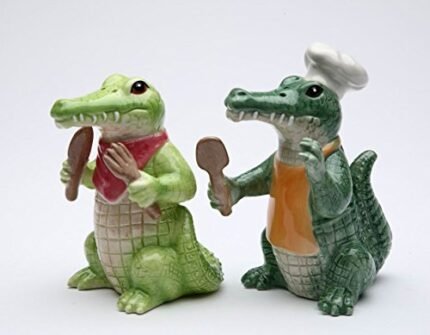 Fine Ceramic Alligator Cooking Chef Salt & Pepper Shakers Set, 3.75″ H