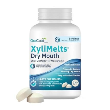 OraCoat XyliMelts Dry Mouth Relief Moisturizing Stick-On-Melts with Xylitol, 230 Count, Sensitive, Help Stimulates Saliva for Dry Mouth, Non-Acidic, Day & Night Use, Time Release for Up to 8-Hour