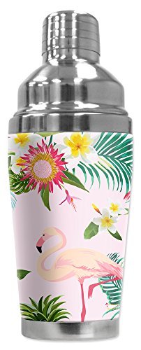 Mugzie 20 Ounce Stainless Steel Cocktail Shaker with Insulated Wetsuit Cover – Flamingos