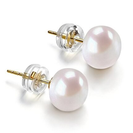 PAVOI 14K Gold Freshwater Cultured White Button Pearl Stud Earrings – 8.5-9mm