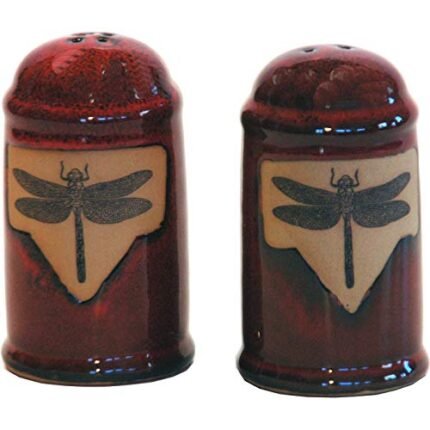 ALWAYS AZUL POTTERY 4 Inch Tall Dragonfly Salt and Pepper Shakers in Real Red Glaze – Handcrafted Stoneware Seasoning Dispenser – Glazed Pottery Design – Great for Dining Table, Kitchen & More