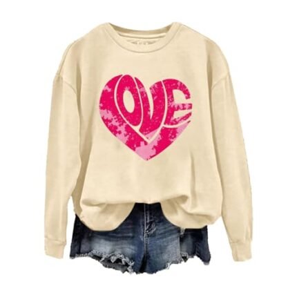 Your of Orders Placed Recently by me, Women Love Heart Graphic Tees Shirt Long Sleeve Tops Tshirts Regular Fit Tunic Blouse Cute Funny Gift Clothes 2025 Khaki, XXL, Sweater Valentines Day