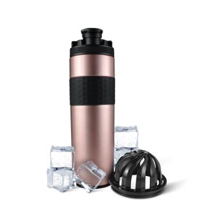 Ice Shaker Insulated Stainless Steel Shaker Bottle | 20oz, Rose Gold | Cold for 24+ Hours | Insulated Cup with Twist-on Agitator | Odor-Free Shaker Cup for Protein Shakes, Water, Smoothies, Cocktails