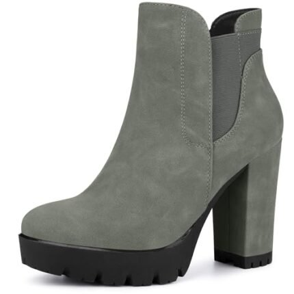 Allegra K Women Chunky High Heel Platform Grey Ankle Boots 9.5 M US