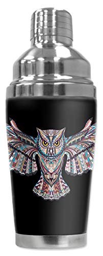 Mugzie 16 Ounce Stainless Steel Cocktail Shaker – Martini Shaker with Wetsuit Cover – Patterned Owl