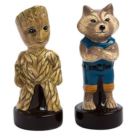 Vandor Marvel Guardians of the Galaxy Little Groot and Rocket Sculpted Ceramic Salt and Pepper Set, 2 x 4 x 2 Inches