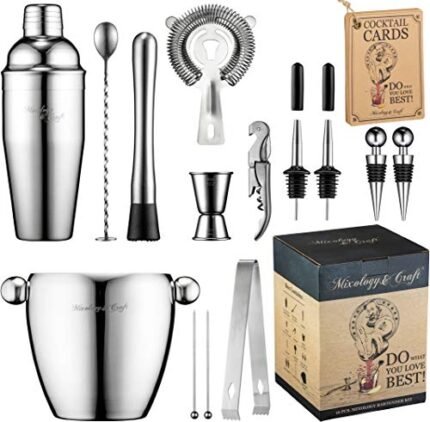 Bar Set 15 Piece Mixology Bartender Kit – Cocktail Shaker Set Bar Tool Set for Home and Professional Bartending – Martini Shaker and Drink Mixing Bar Tools – Cocktail Kit w/Exclusive Recipes Bonus