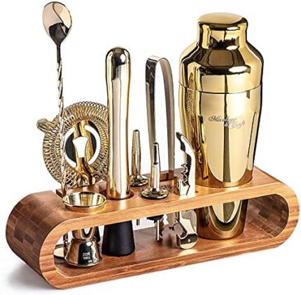 Mixology Bartender Kit: 10-Piece Bar Tool Set with Bamboo Stand | Perfect Home Bartending Kit and Martini Cocktail Shaker Set For a Perfect Drink Mixing Experience | Fun Housewarming Gift (Gold)