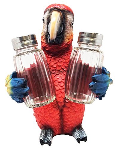 SCARLET MACAW PARROT BIRD SALT PEPPER SHAKERS HOLDER FIGURINE STATUE