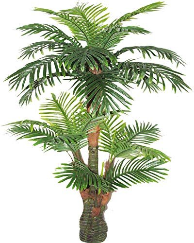 AMERIQUE Gorgeous & Unique 5 Feet Tropical Palm Artificial Plant Silk Tree, Real Touch Technology, with UV Protection, Super Quality, 5′, Green