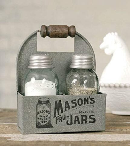 1 X Mason’s Jars Box Salt and Pepper Caddy with Wood Handle