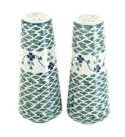 Blue Rose Polish Pottery Sage Floral Salt & Pepper Shakers