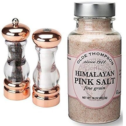 Olde Thompson Plated Pepper Mill & Salt Shaker Set, 7″, Copper with Pink Himalayan Salt Refill