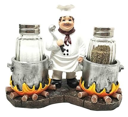 Chef Alton Double Cauldron Stew Soup Specialist Salt Pepper Shaker Holder Figurine Stand for Kitchen Hosting Cook Hobbyist