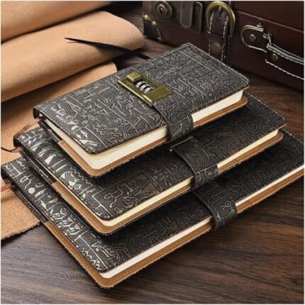 PROHEL Vintage Password Notebook A6 A5 B5 Ancient Egyptian Leather Secret Diary with Lock Travel Note Book Office Journals(B5)