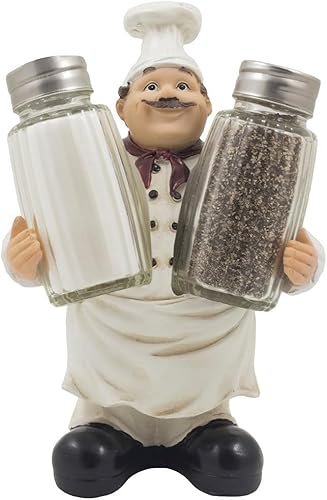 Ebros Bon Appetit Wine Master Standing Culinary Chef Salt And Pepper Shakers Holder Figurine 6 1/8″Tall Decorative Cooks Chefs Kitchen Cuisine Masters Home Restaurant Accent