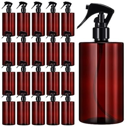 Hsei 20 Pcs 16 oz Amber Spray Bottles Empty Refillable Plastic Bottles with Trigger Sprayers Spray Water Bottle for Water Essential Oils Hair Cleaning Products