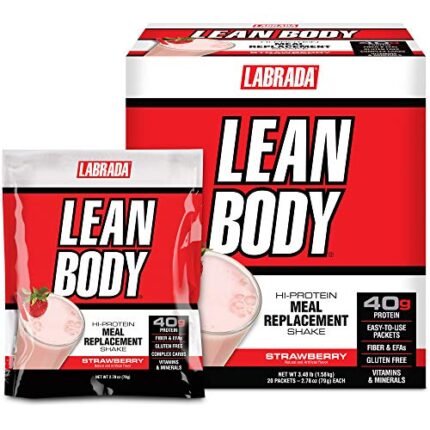 Labrada Lean Body MRP All-In-One Strawberry Meal Replacement Shake, 40g Protein, Whey Blend, 8g Healthy Fats EFA’s & Fiber, 22 Vitamins and Minerals , No artificial color, Gluten Free, (20 Packets)