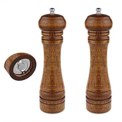 2PCS Salt and Pepper Grinder, Solid Wood Sea Salt and Pepper Shakers, Pepper Mill & Salt Mill With Adjustable Coarseness, Premium Spice Grinder Easy To Use 8 INCH, Ideal Gift for Parents & Friends