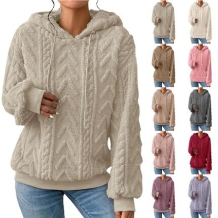 Sherpa Hoodies for Women Fleece Cable Knit Hoodies Fall Winter Warm Y2k Hoodie Oversized Sweatshirts For Women Trending Gifts For Women 2024,Womens Sweaters(A#Beige,Small)