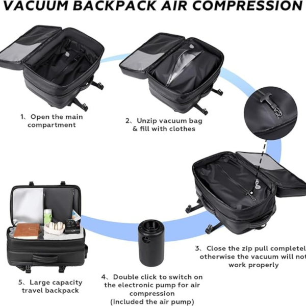 image5_f78e447a-d0b4-4d3b-b265-7000e8cfeb19 Traveling Bag Vacuum Compression With Air Pump Device 17-Inch Backpack, Waterproof Oxford Fabric